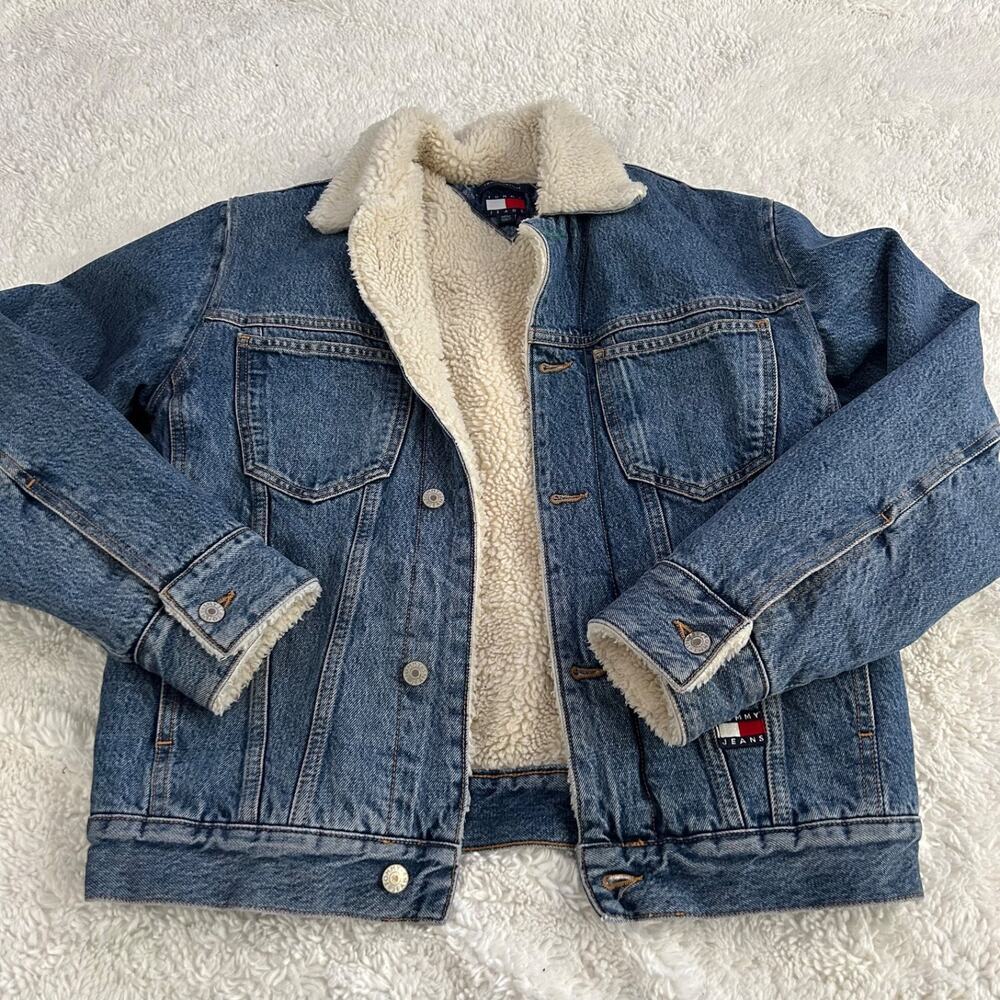 Tommy Jeans ‘Archivr’ Sherpa Denim Jean Jacket Unisex Sz XS Cotton Blend Y2K